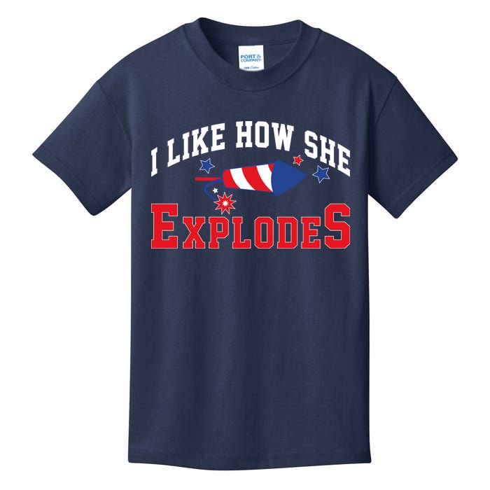 I Like How He Explodes Funny Fireworks Lover Matching Team Couple 4th Of July Kids T-Shirt