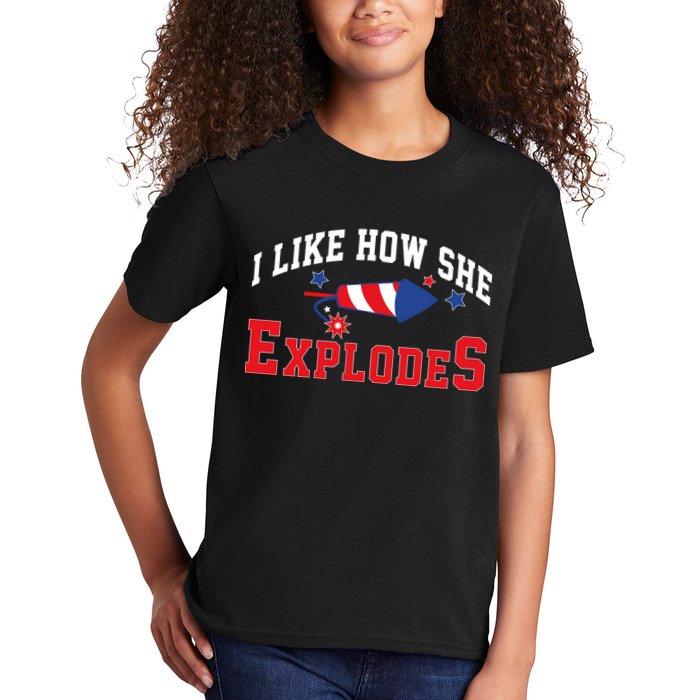 I Like How He Explodes Funny Fireworks Lover Matching Team Couple 4th Of July Kids T-Shirt