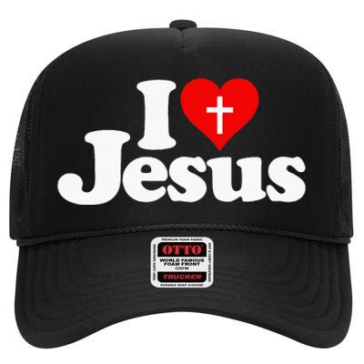 I Love Heart Jesus Christ High Crown Mesh Back Trucker Hat