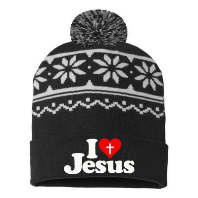 I Love Heart Jesus Christ USA-Made Snowflake Beanie