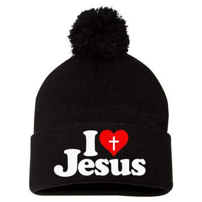 I Love Heart Jesus Christ Pom Pom 12in Knit Beanie