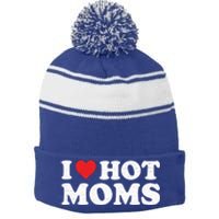 I Love Hot Moms Retro Vintage Cool Gift Stripe Pom Pom Beanie