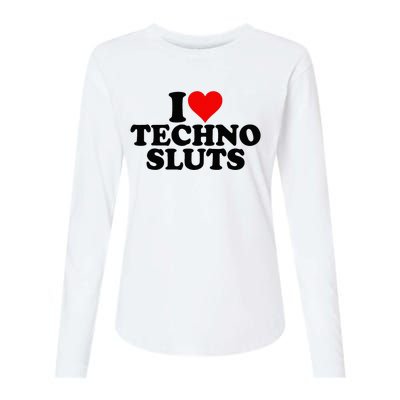 I Love Heart Techno Sluts Edm Music Womens Cotton Relaxed Long Sleeve T-Shirt