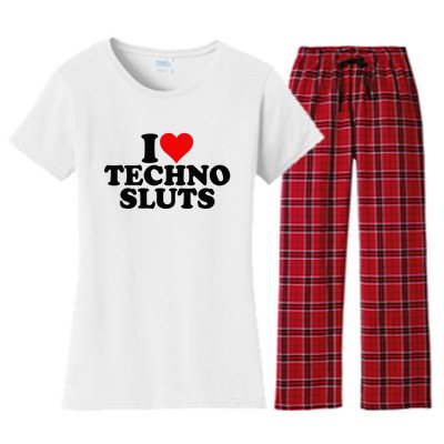 I Love Heart Techno Sluts Edm Music Women's Flannel Pajama Set