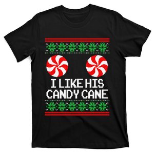 I Like His Candy Cane Christmas Sweater Couples Matching T-Shirt