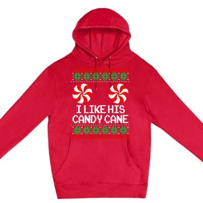 I Like His Candy Cane Christmas Sweater Couples Matching Premium Pullover Hoodie