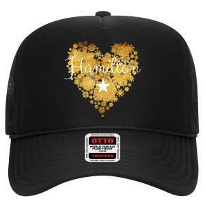 I Love Hamilton Heart High Crown Mesh Back Trucker Hat