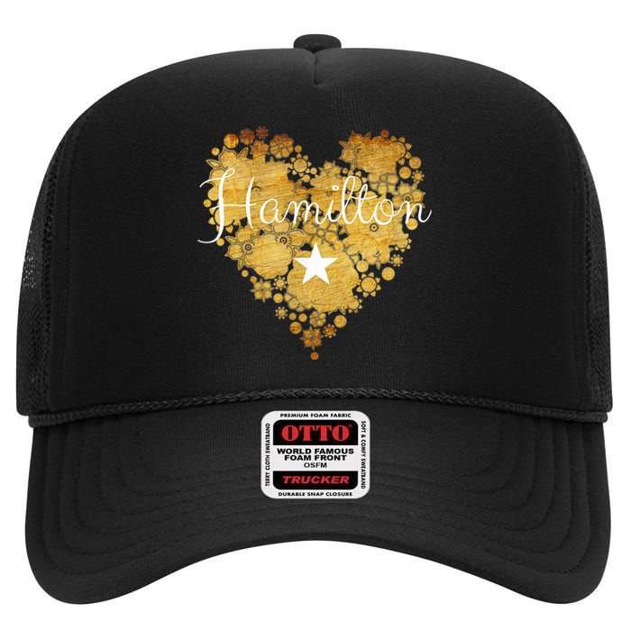 I Love Hamilton Heart High Crown Mesh Back Trucker Hat