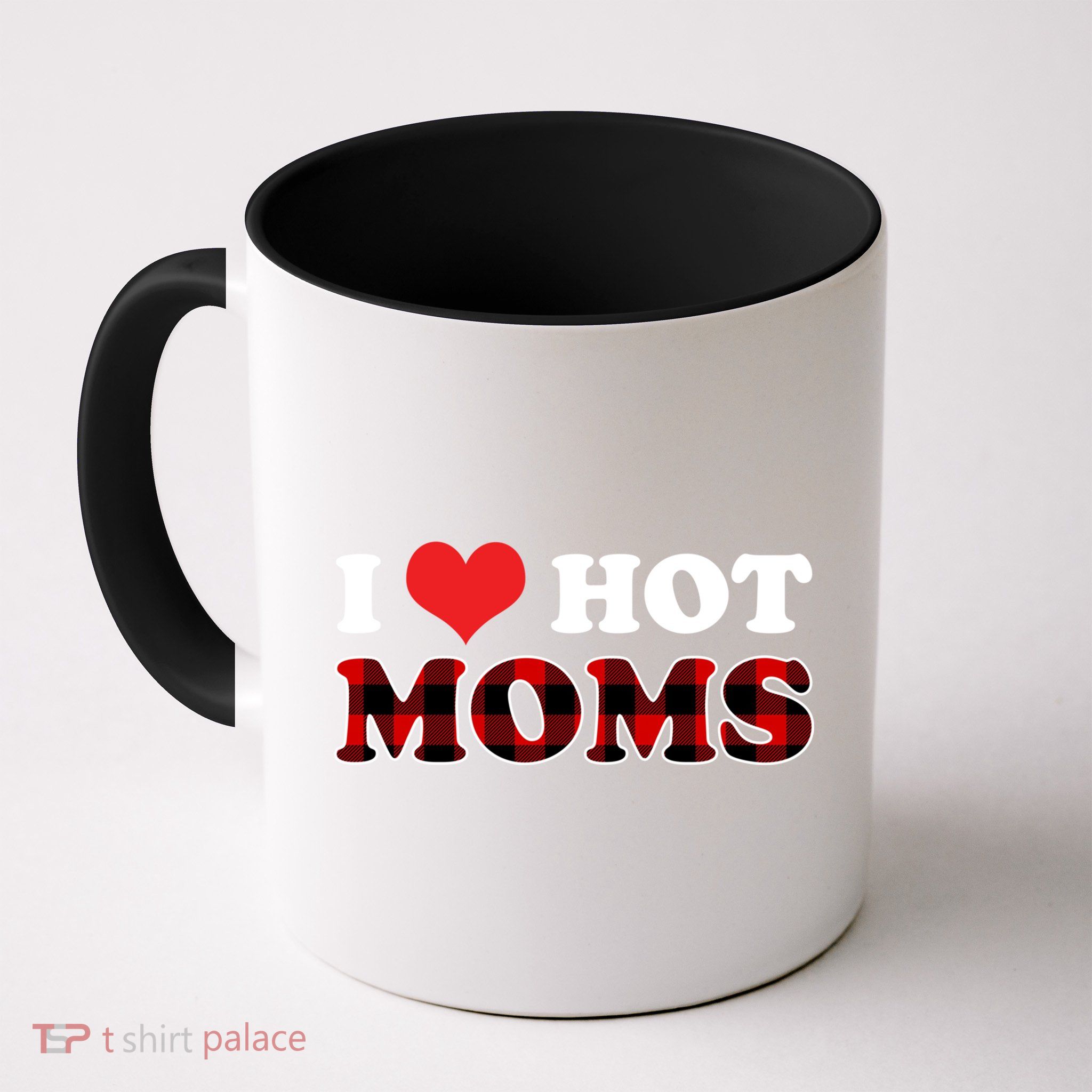 I Love Hot Moms Great Gift I Heart Hot Moms Buffalo Plaid Gift Mug