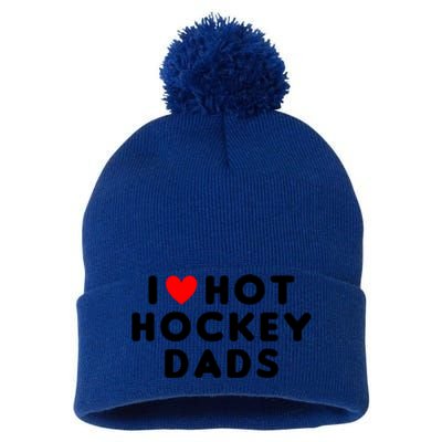 I Love Hot Hockey Dads Funny Red Heart Gift Pom Pom 12in Knit Beanie