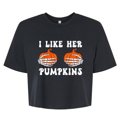 I Like Her Pumpkins Groovy Matching Couple Halloween Bella+Canvas Jersey Crop Tee