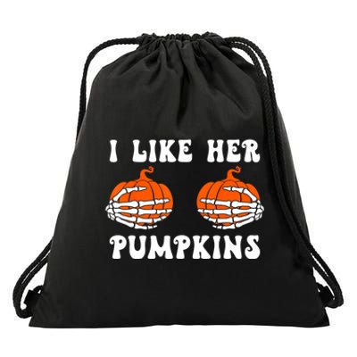 I Like Her Pumpkins Groovy Matching Couple Halloween Drawstring Bag