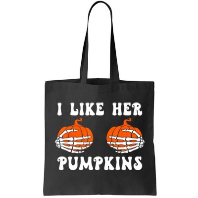 I Like Her Pumpkins Groovy Matching Couple Halloween Tote Bag