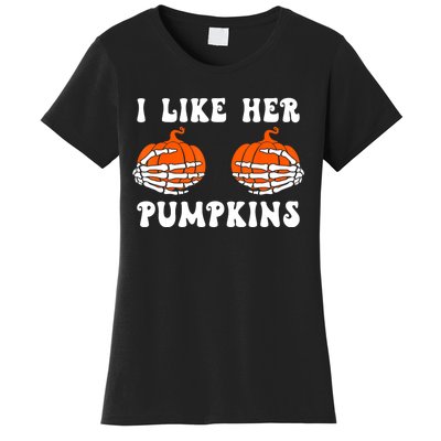 I Like Her Pumpkins Groovy Matching Couple Halloween Women's T-Shirt