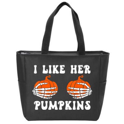 I Like Her Pumpkins Groovy Matching Couple Halloween Zip Tote Bag