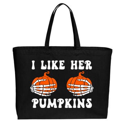 I Like Her Pumpkins Groovy Matching Couple Halloween Cotton Canvas Jumbo Tote