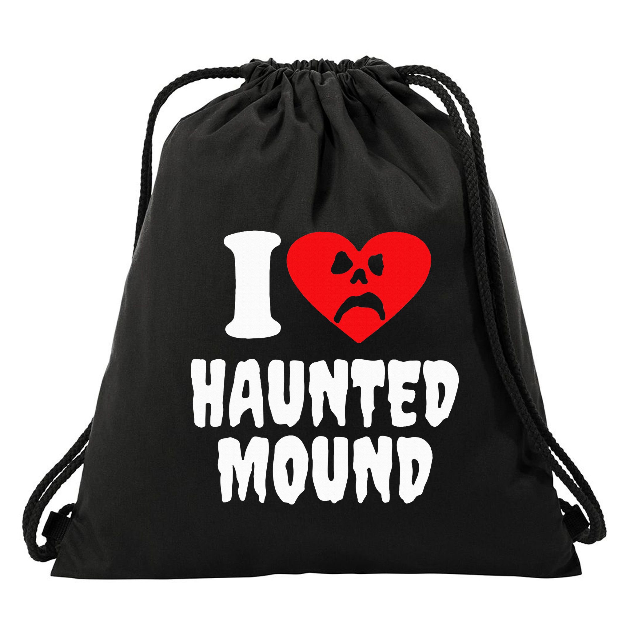 I Love Haunted Mound Drawstring Bag