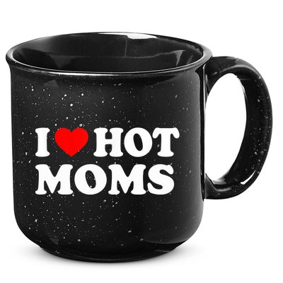 I Love Hot Moms Funny Red Heart Love Moms 15oz Campfire Ceramic Mug