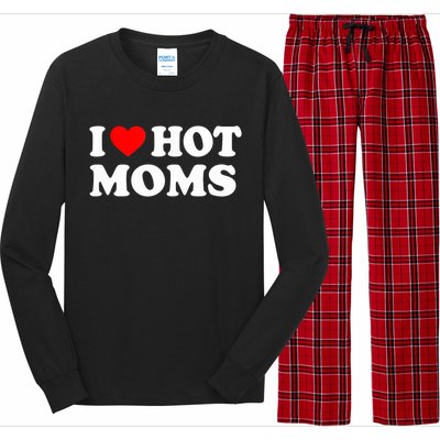 I Love Hot Moms Funny Red Heart Love Moms Long Sleeve Pajama Set