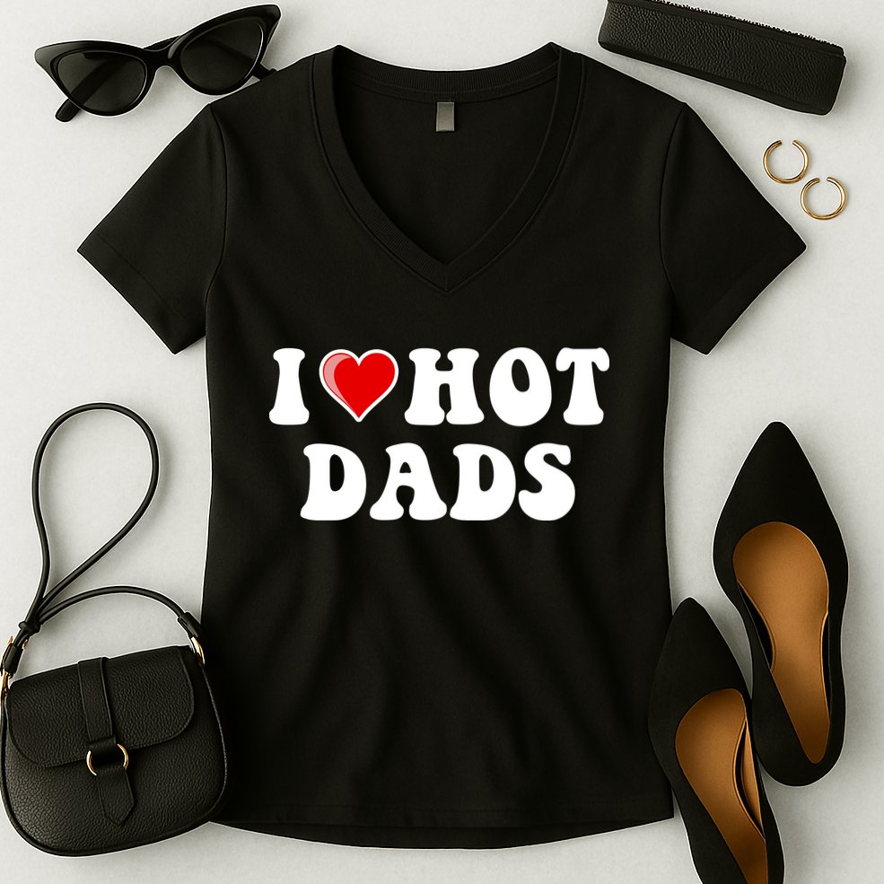 I Love Hot Dads Shirt I Heart Hot Dads Shirt Love Hot Dads Women's V-Neck T-Shirt