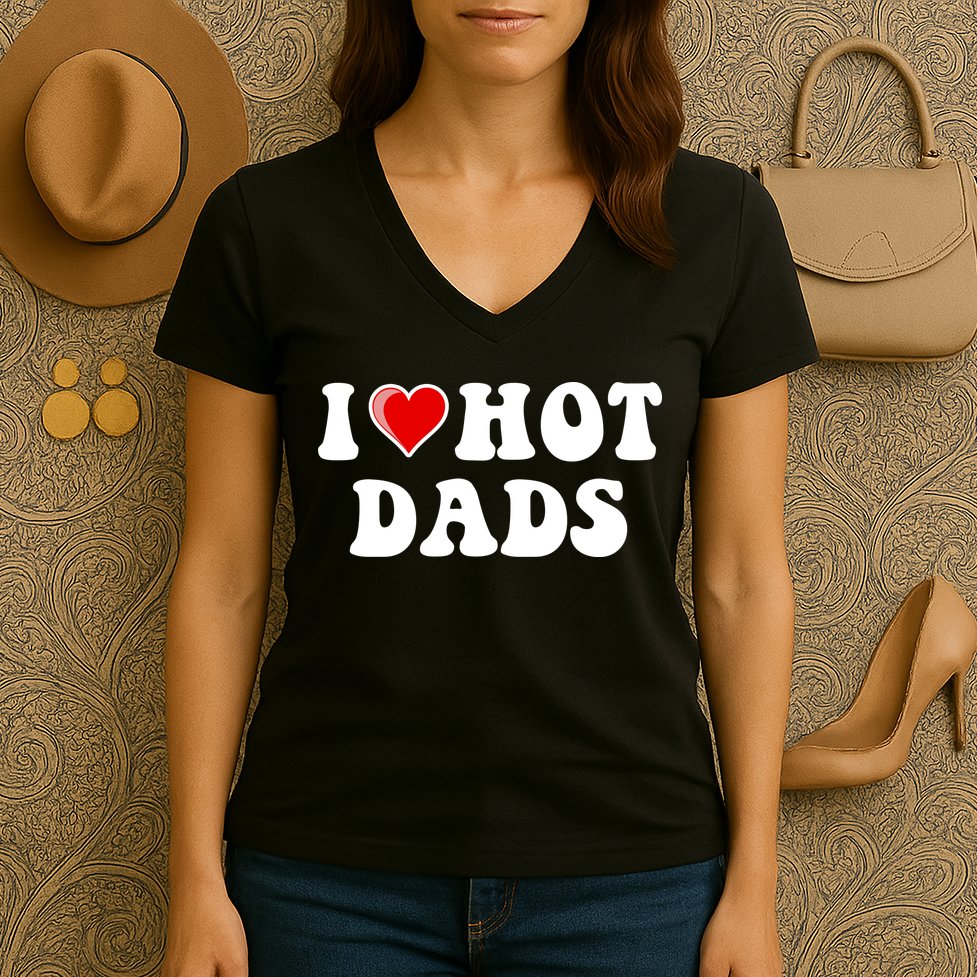 I Love Hot Dads Shirt I Heart Hot Dads Shirt Love Hot Dads Women's V-Neck T-Shirt