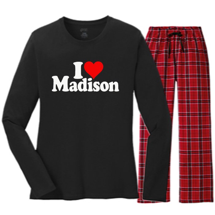 I Love Heart Madison Mads Maddie Women's Long Sleeve Flannel Pajama Set 