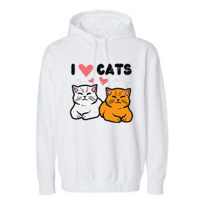 I Love Heart Cats Cute Kittens Pet Garment-Dyed Fleece Hoodie