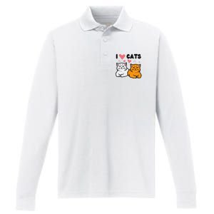 I Love Heart Cats Cute Kittens Pet Performance Long Sleeve Polo