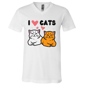 I Love Heart Cats Cute Kittens Pet V-Neck T-Shirt