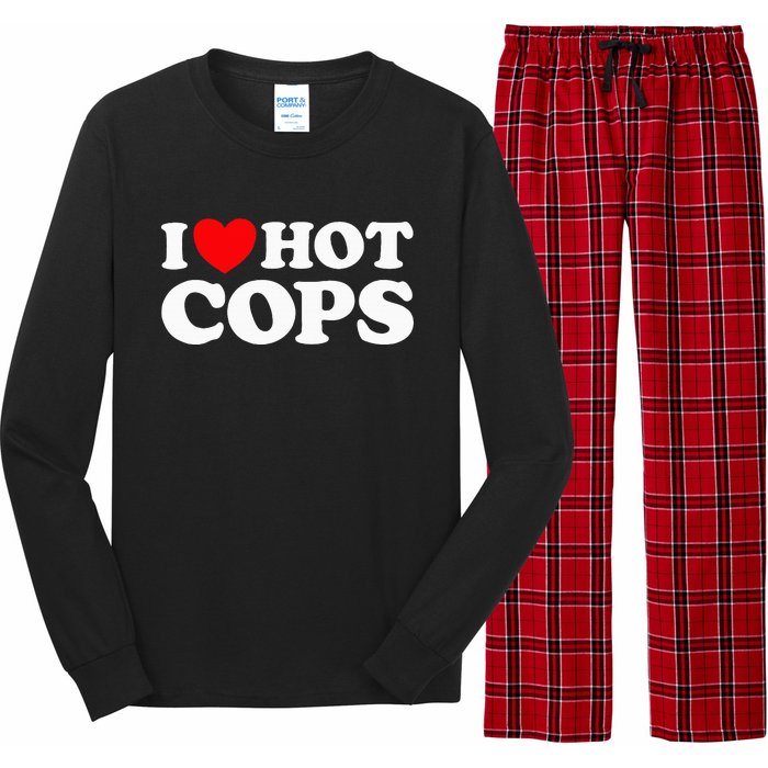 I Love Hot Cops Police Officer Security Protect Job Long Sleeve Pajama Set