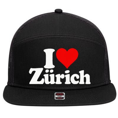 I Love Heart Zurich Switzerland 7 Panel Mesh Trucker Snapback Hat