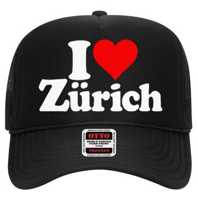 I Love Heart Zurich Switzerland High Crown Mesh Back Trucker Hat