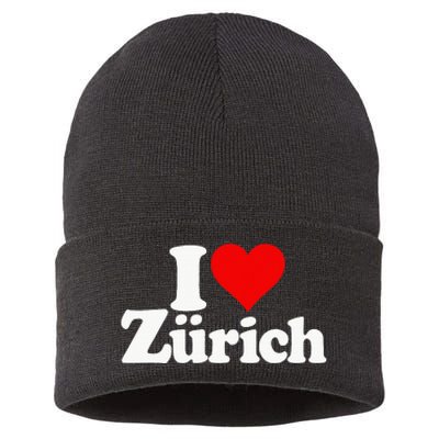 I Love Heart Zurich Switzerland Sustainable Knit Beanie