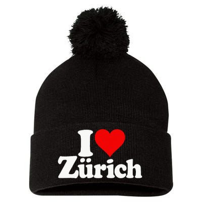 I Love Heart Zurich Switzerland Pom Pom 12in Knit Beanie