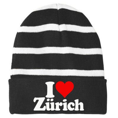 I Love Heart Zurich Switzerland Striped Beanie with Solid Band