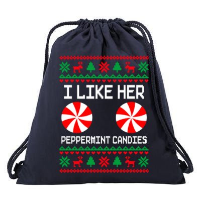 I Like Her Peppermint Candies Funny Couple Ugly Xmas Cute Gift Drawstring Bag