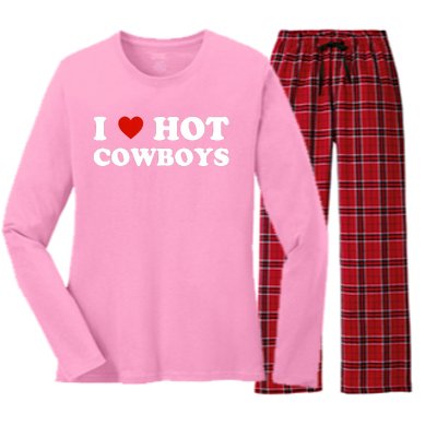 I Love Hot Cowboys Women's Long Sleeve Flannel Pajama Set 