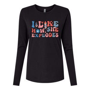 I Like How She Explodes Fireworks Funny 4th Of July Couple Womens Cotton Relaxed Long Sleeve T-Shirt