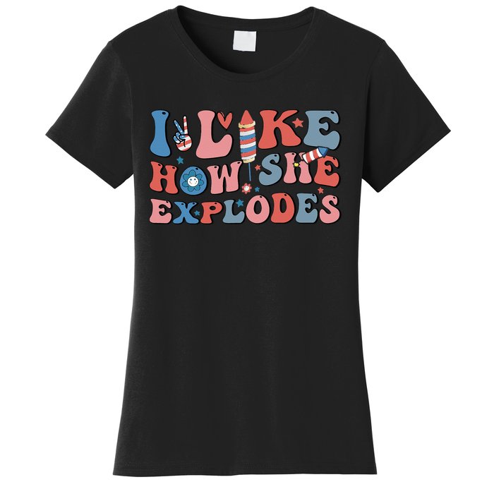 I Like How She Explodes Fireworks Funny 4th Of July Couple Women's T-Shirt