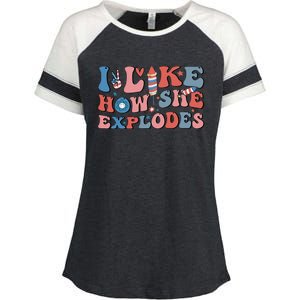 I Like How She Explodes Fireworks Funny 4th Of July Couple Enza Ladies Jersey Colorblock Tee