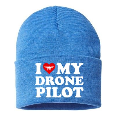 I Love (Heart) My Drone Pilot Cute Valentines Day Funny Gift Sustainable Knit Beanie