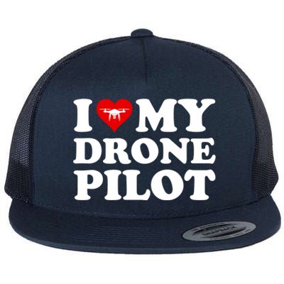 I Love (Heart) My Drone Pilot Cute Valentines Day Funny Gift Flat Bill Trucker Hat