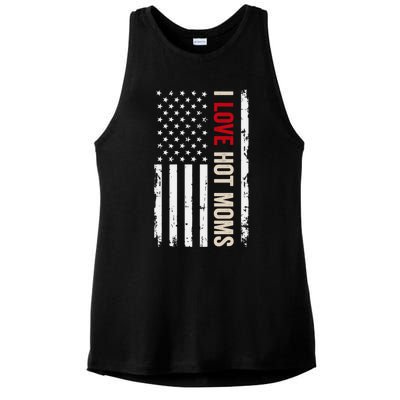 I Love Hot Moms American Usa Flag Gift Ladies PosiCharge Tri-Blend Wicking Tank