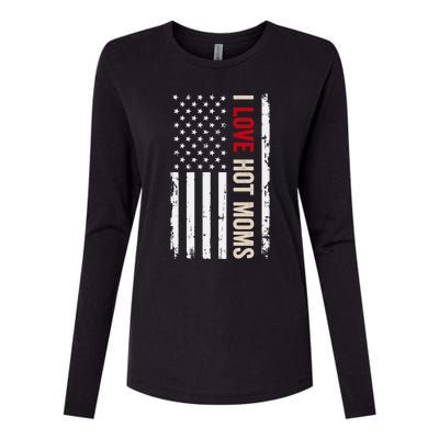 I Love Hot Moms American Usa Flag Gift Womens Cotton Relaxed Long Sleeve T-Shirt