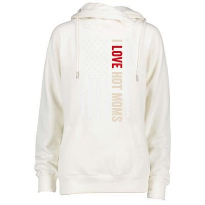 I Love Hot Moms American Usa Flag Gift Womens Funnel Neck Pullover Hood