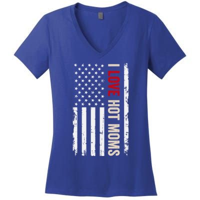 I Love Hot Moms American Usa Flag Gift Women's V-Neck T-Shirt