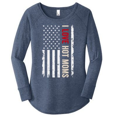 I Love Hot Moms American Usa Flag Gift Women's Perfect Tri Tunic Long Sleeve Shirt