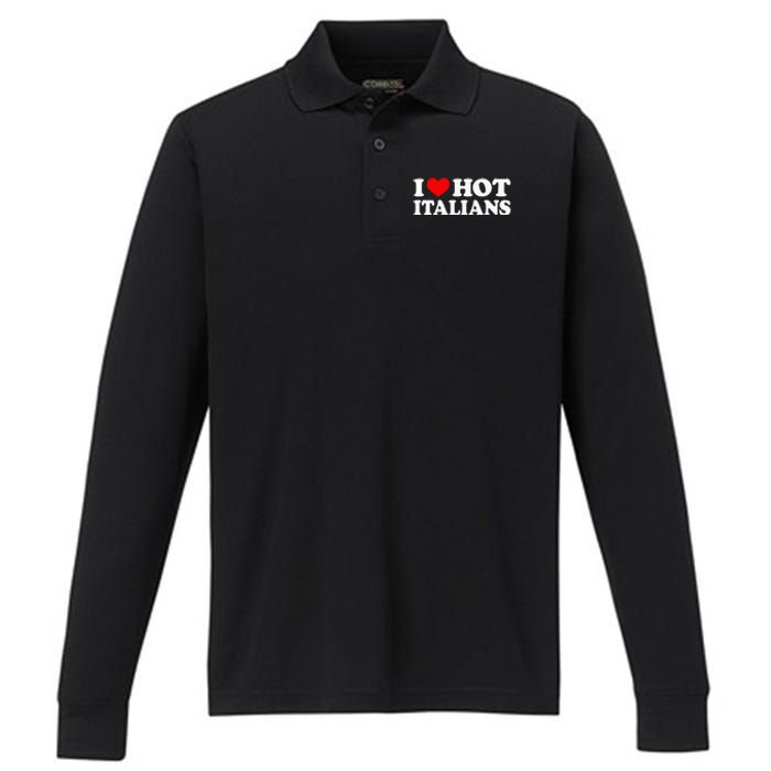 I Love Hot Italians I Heart Hot Italians Performance Long Sleeve Polo