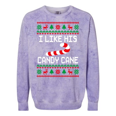 I Like His Candy Cane Funny Couples Ugly Christmas Sweater Colorblast Crewneck Sweatshirt