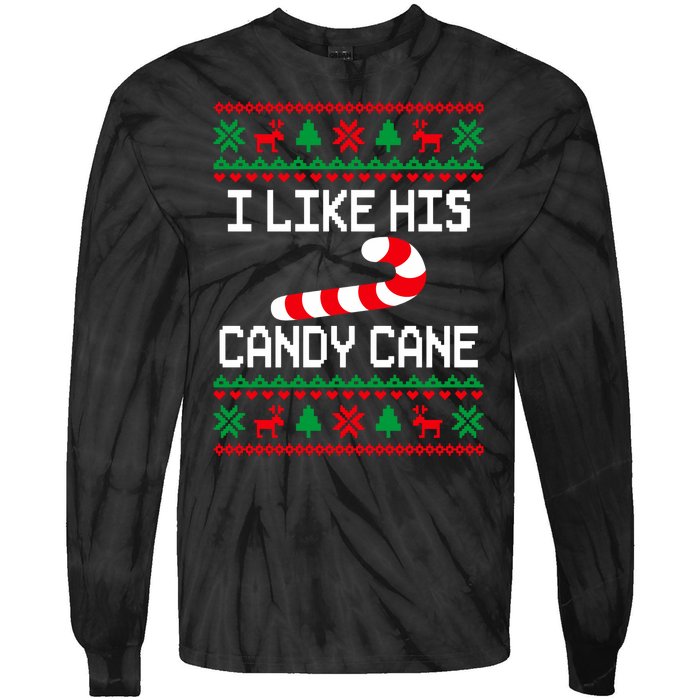 I Like His Candy Cane Funny Couples Ugly Christmas Sweater Tie-Dye Long Sleeve Shirt